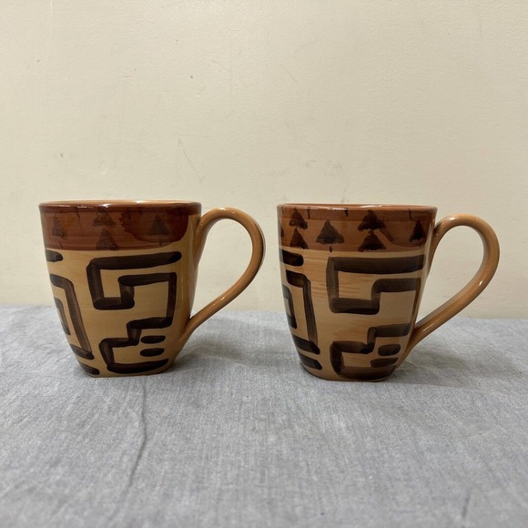 Starbucks Other - Starbucks Mugs Hand Painted In Italy Primitive Tribal Brown Tan FS Charity